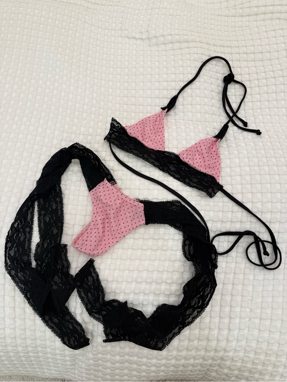 KIKI THE BRAND Tease Kini Top & Bottom Bikini SET - Black Lace Triangle Bikini - Picture 2 of 9